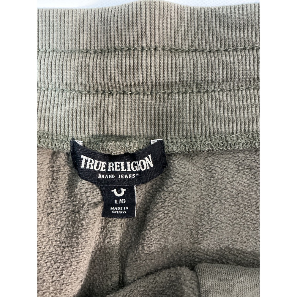 True Religion Men's Script Logo Jogger Sweatpants Green Olive Size L Flaw - Picture 2 of 11